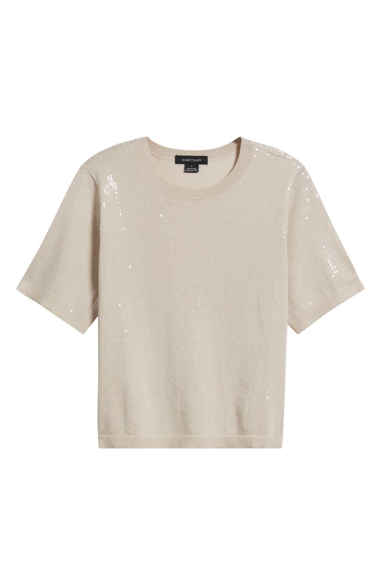 Sanctuary Sparkle Short Sleeve Sequin Sweater, Alternate, color, Mother Of Pearl