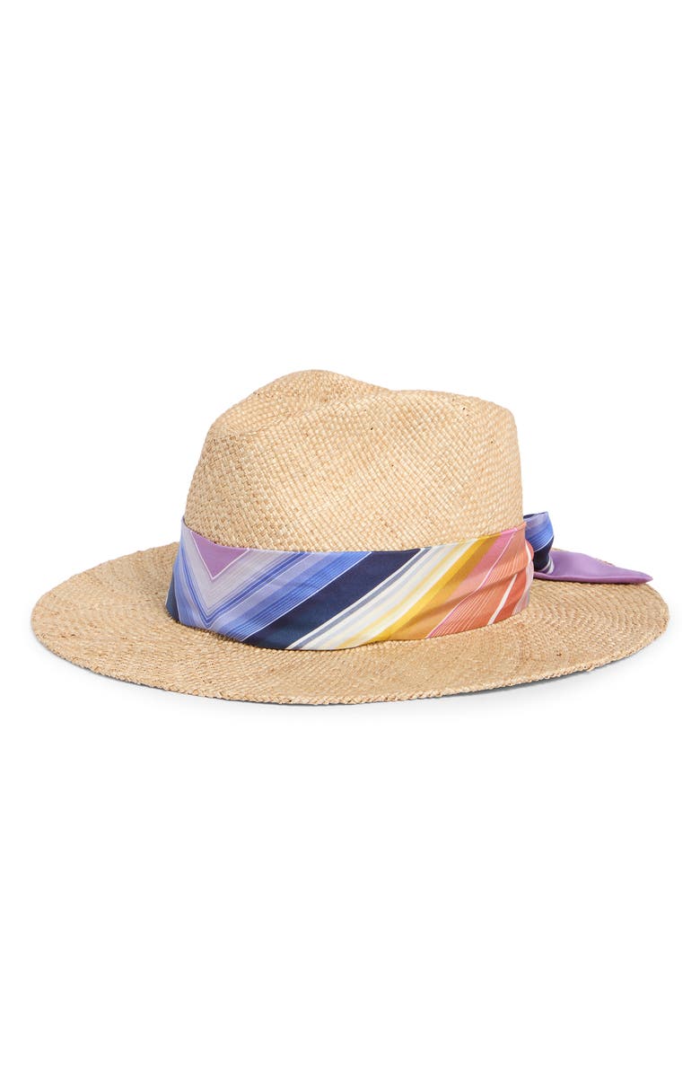 Missoni Scarf Trimmed Straw Sunhat, Main, color, 0003 Tan