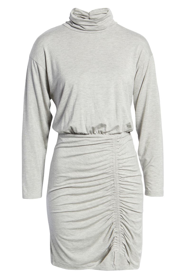 Ruched Turtleneck Long Sleeve Dress, Alternate, color, HEATHER GREY