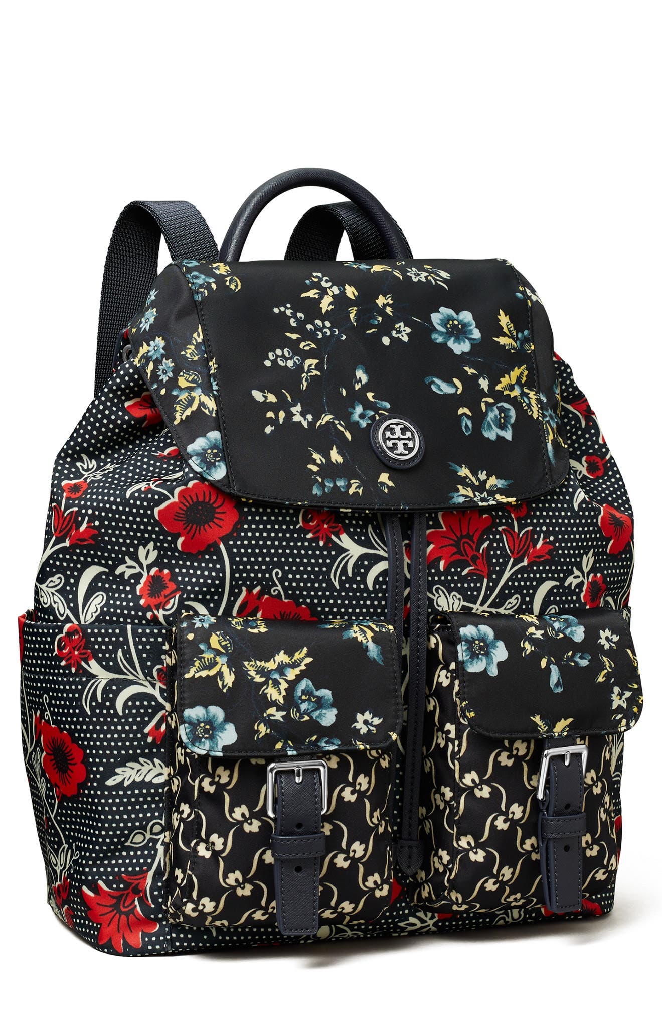 Tory Burch Virginia Mixed Print Recycled Nylon Backpack, Alternate, color, 