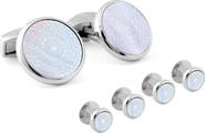Tateossian Rotondo Guilloché Mother-of-Pearl Formal Cuff Link & Shirt Stud Set
