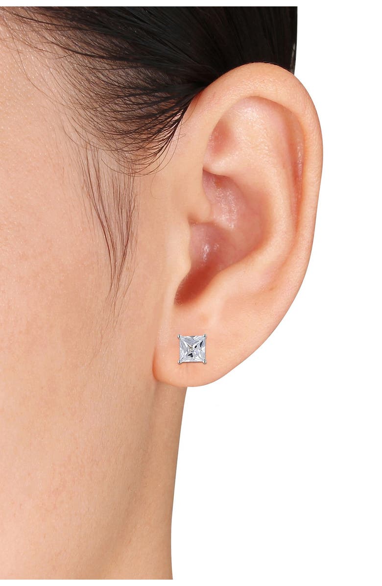 DELMAR 10K White Gold Created White Sapphire Stud Earrings, Alternate, color, 