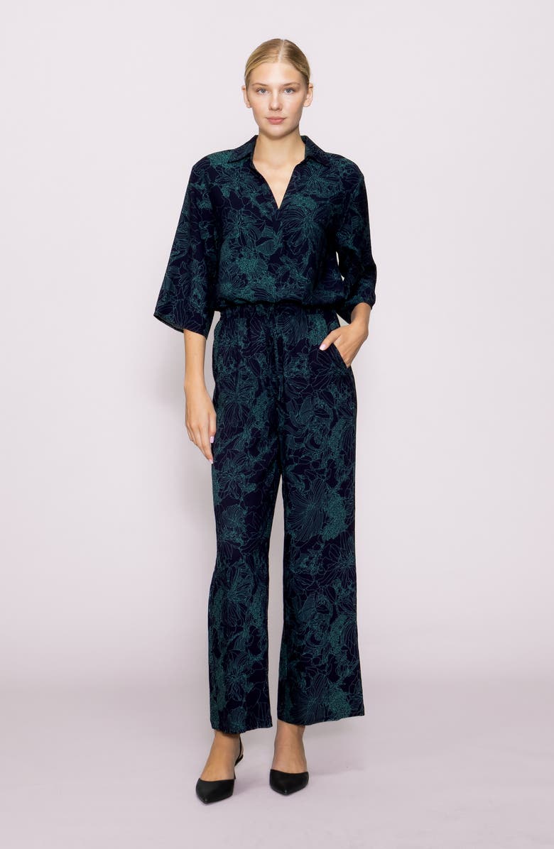 MELLODAY Abstract Print Wide Leg Pants, Alternate, color, Navy/ Teal