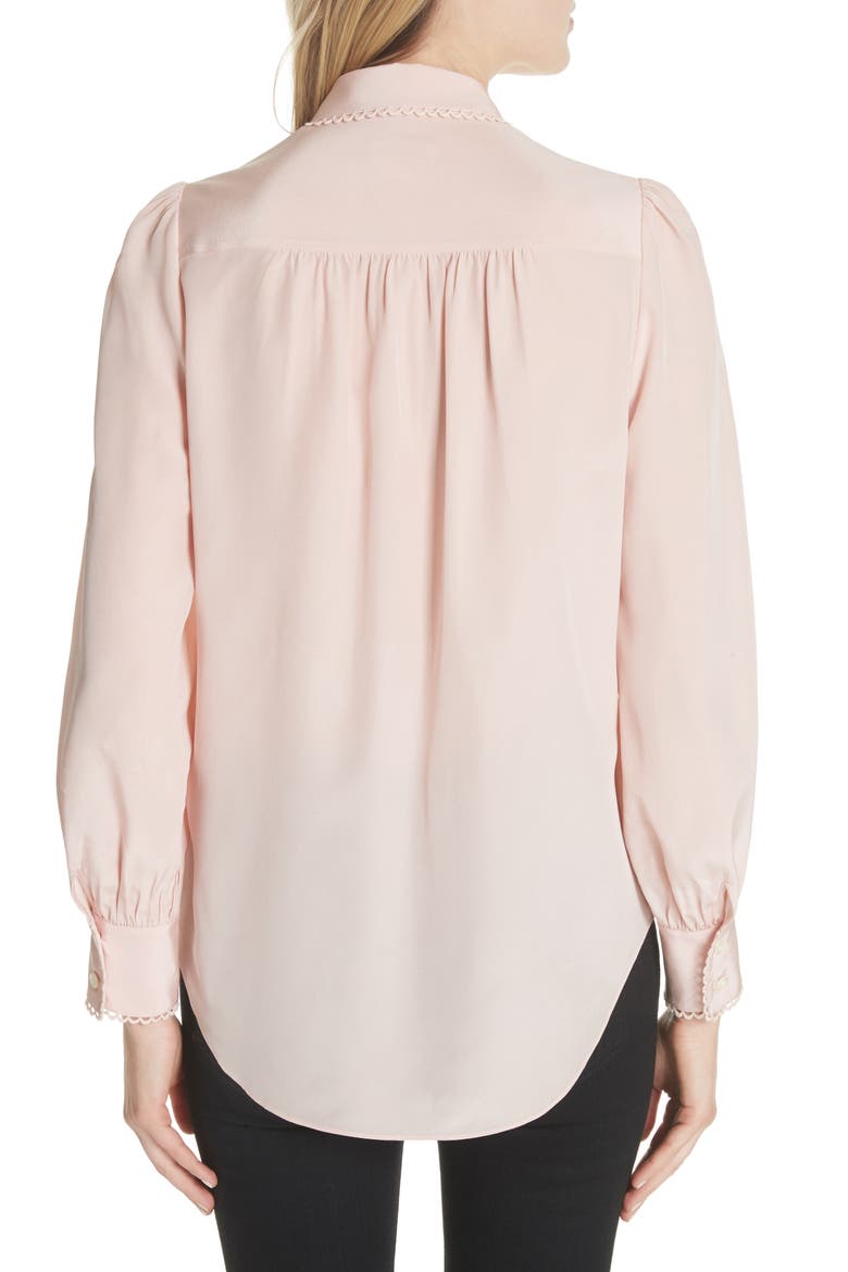 scallop trim silk shirt, Alternate, color, CAMEO PINK