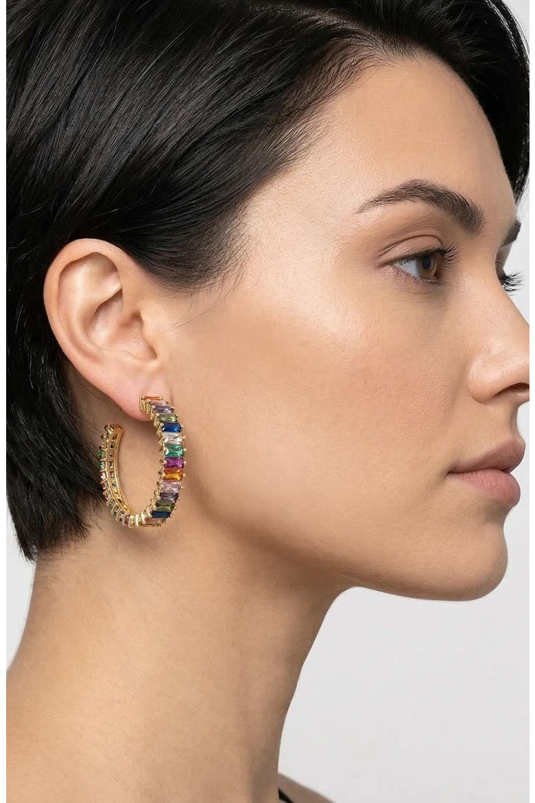 Multi Colored Gem Hoop Earrings, Alternate, color, MULTI