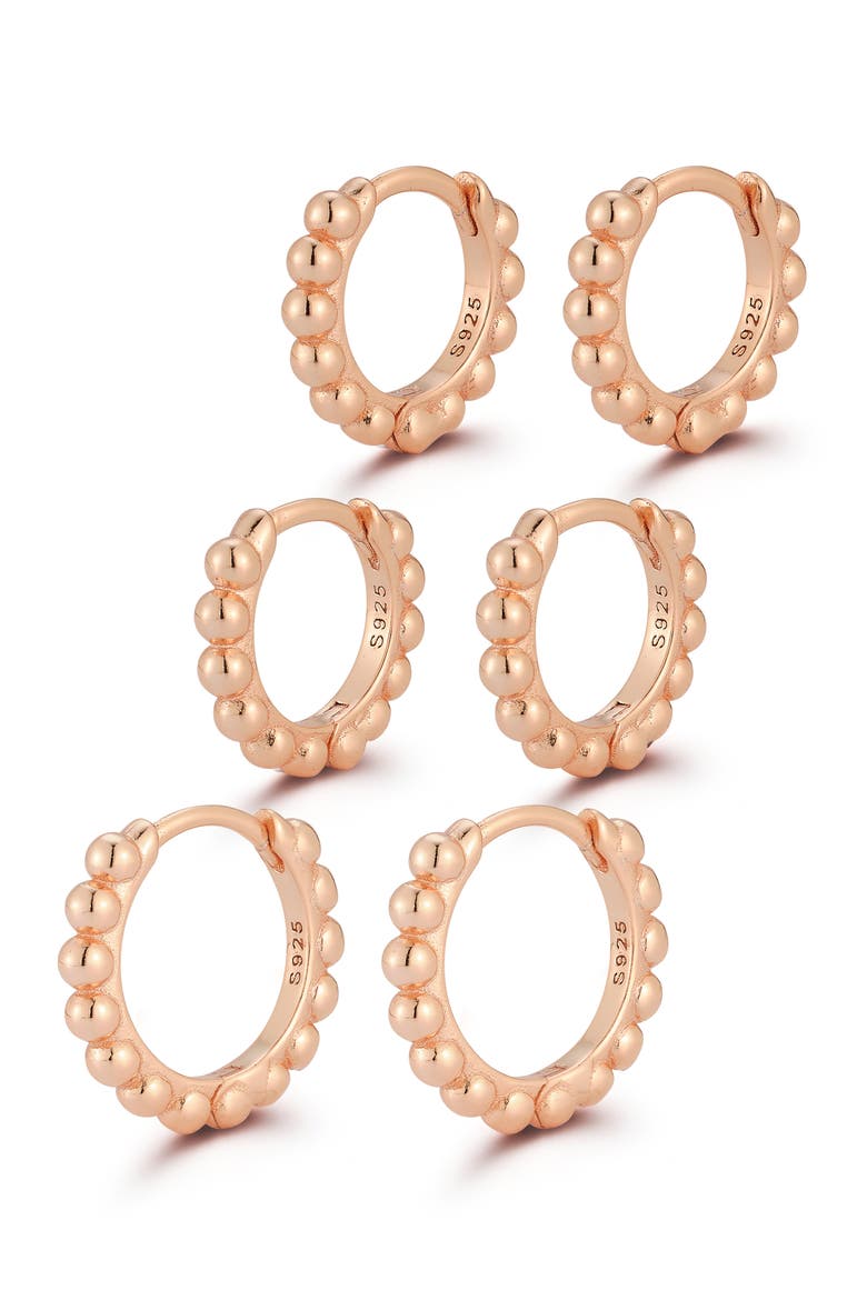 Set of 3 Beaded Hoop Earrings, Main, color, ROSE GOLD