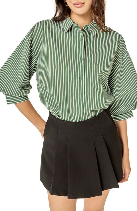 Stripe Balloon Sleeve Shirt