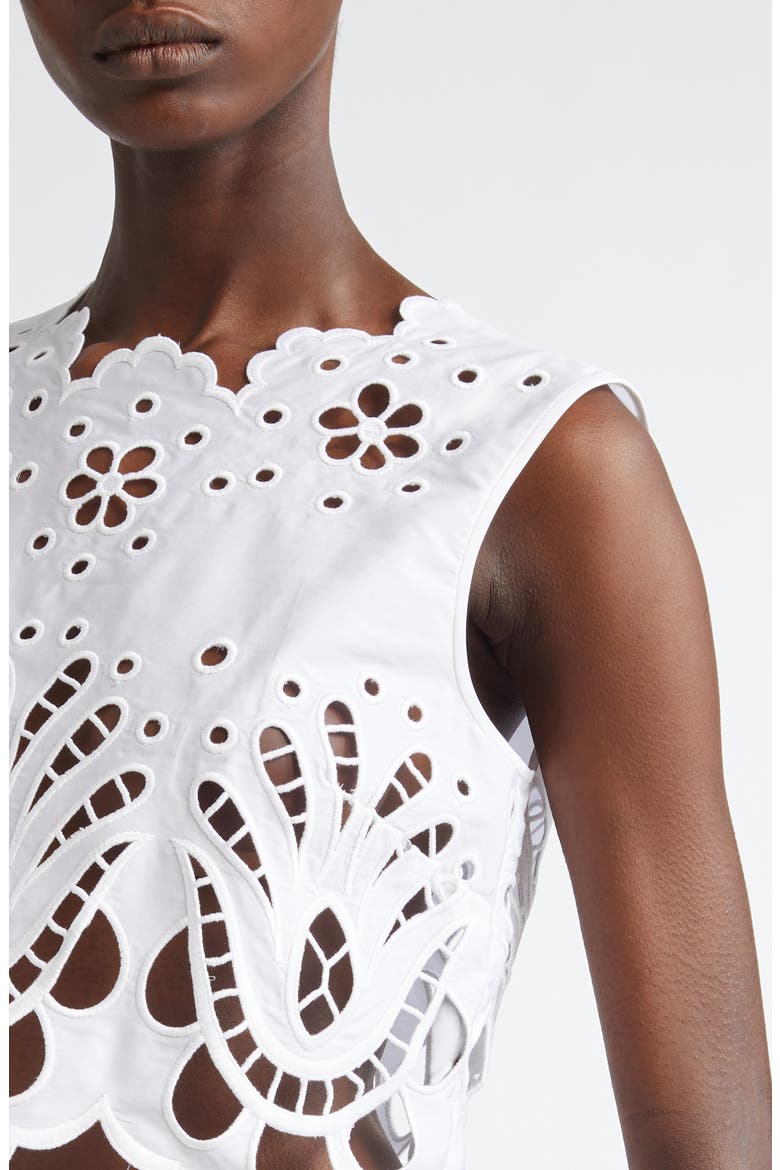Embroidered Eyelet Crop Top, Alternate, color, BIANCO OTTICO