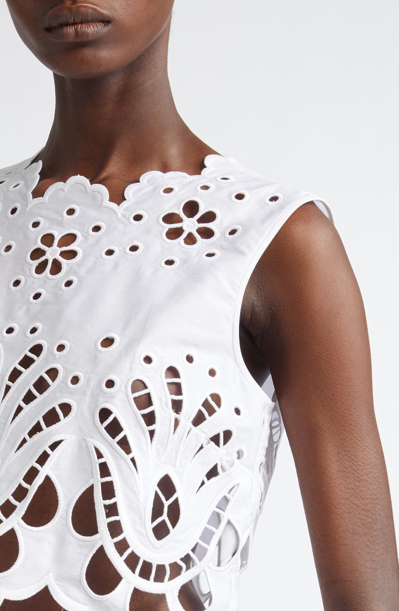 Dolce&Gabbana Embroidered Eyelet Crop Top, Alternate, color, Bianco Ottico