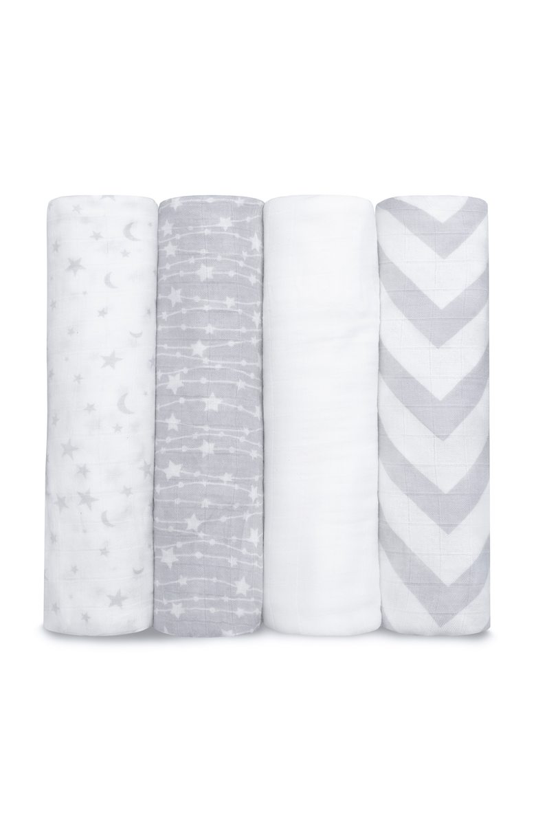 Comfy Cubs Muslin Swaddle Blankets, 4 Pack, Main, color, Grey
