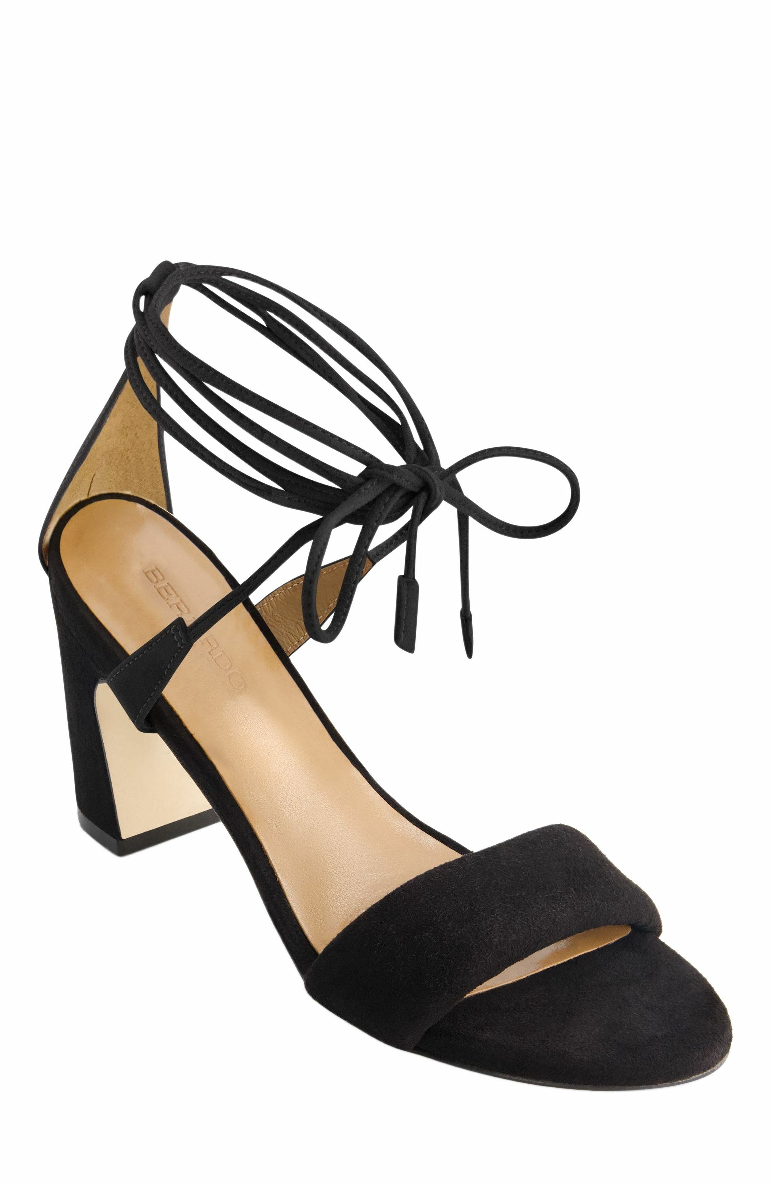 Bernardo Footwear Ieda Ankle Tie Heeled Sandal, Alternate, color, Black