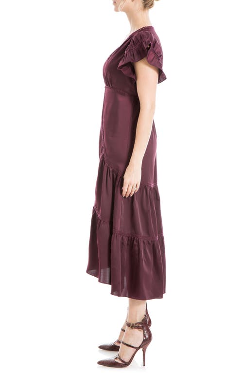 Max Studio Flutter Sleeve Satin Midi Dress In Wine