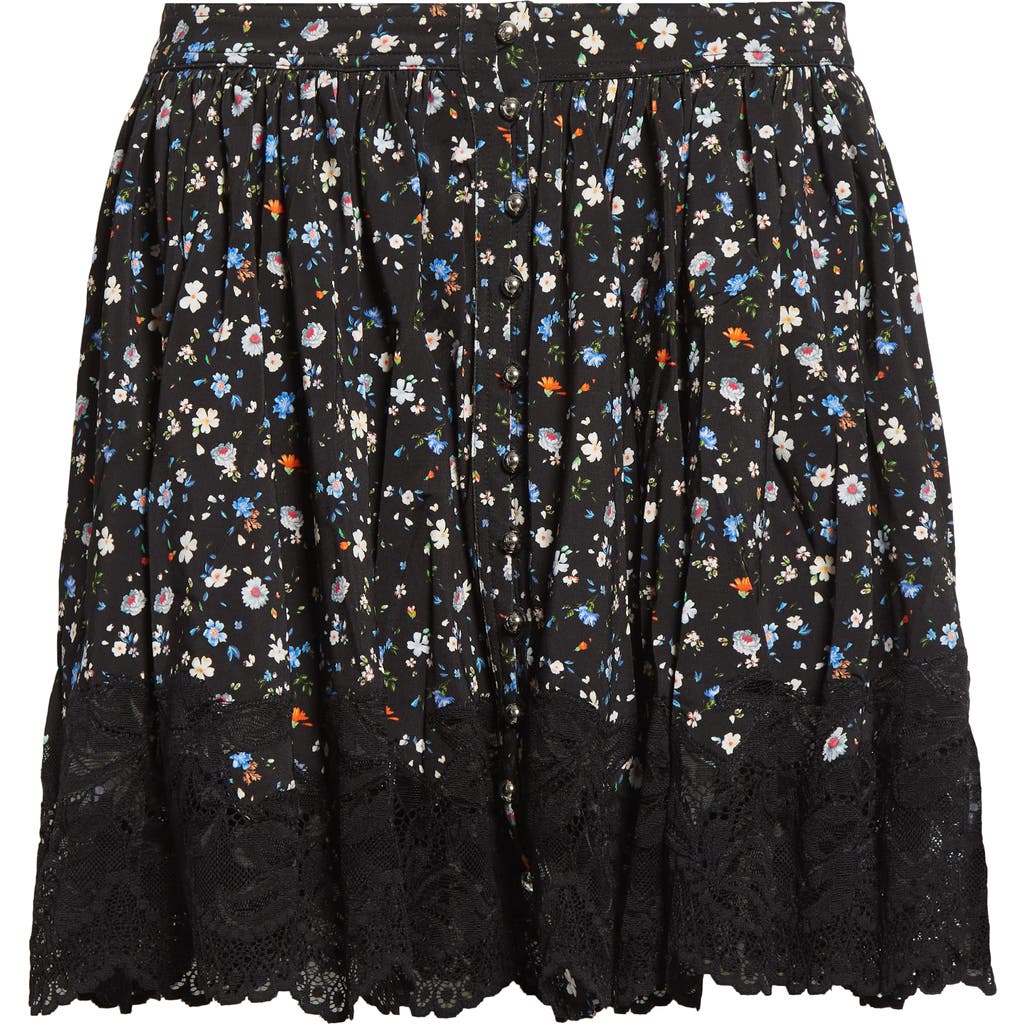 Rabanne Lace Floral Skirt Elastic Waistband In Black
