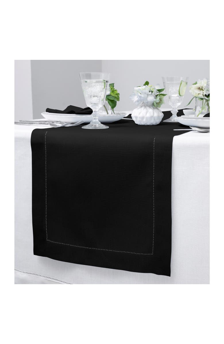 Solino Home Linen Table Runner for Dining Table, Holiday and Everyday Table Decor - Classic Hemstitch, Main, color, Black