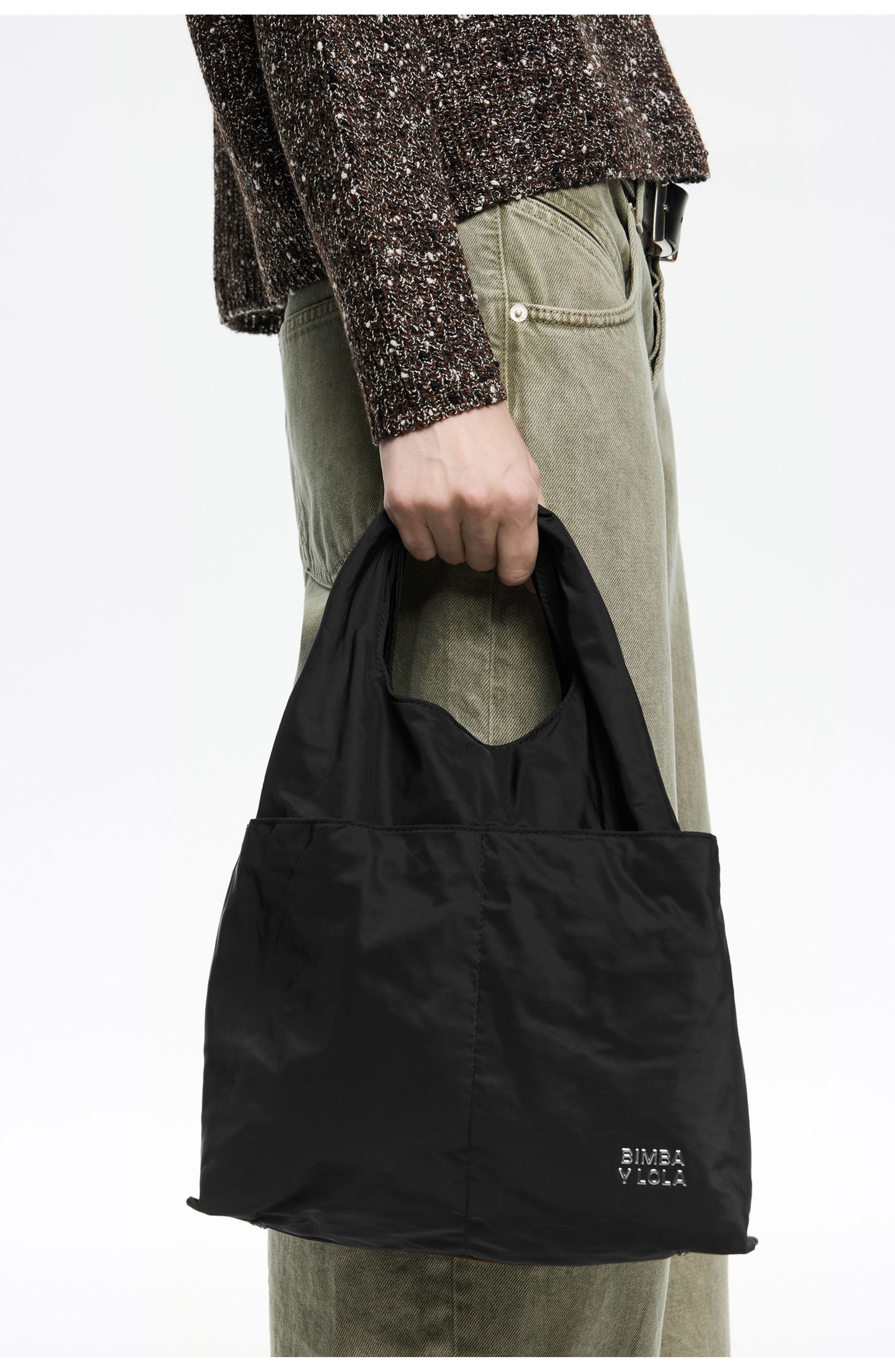 Bimba y Lola Medium Nylon Paper Bag, Alternate, color, Charcoal