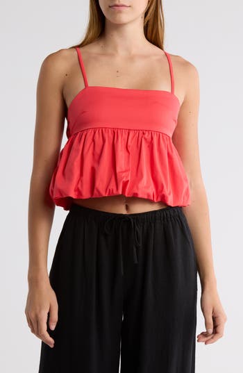 Abound Bubble Peplum Crop Top In Red Bittersweet