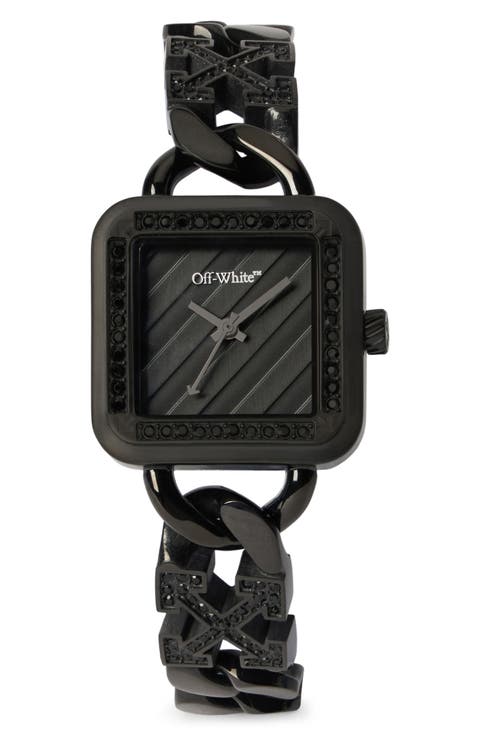 Street Bling Square Crystal Chain Watch, 26.5mm