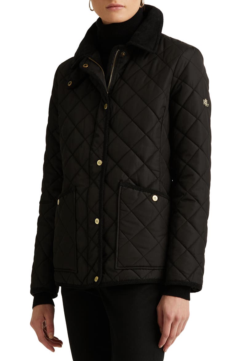 Snap Front Quilted Jacket, Alternate, color, BLACK