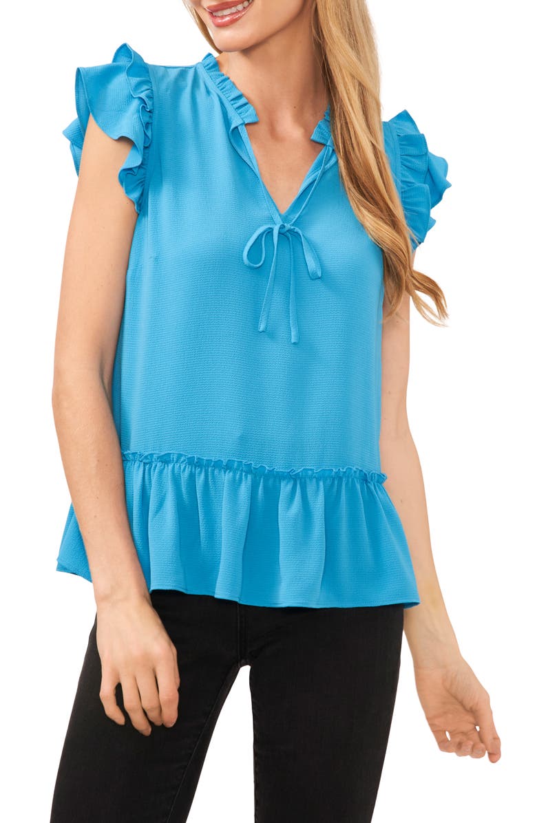 CeCe Ruffle Sleeve Tie Neck Top, Main, color, 