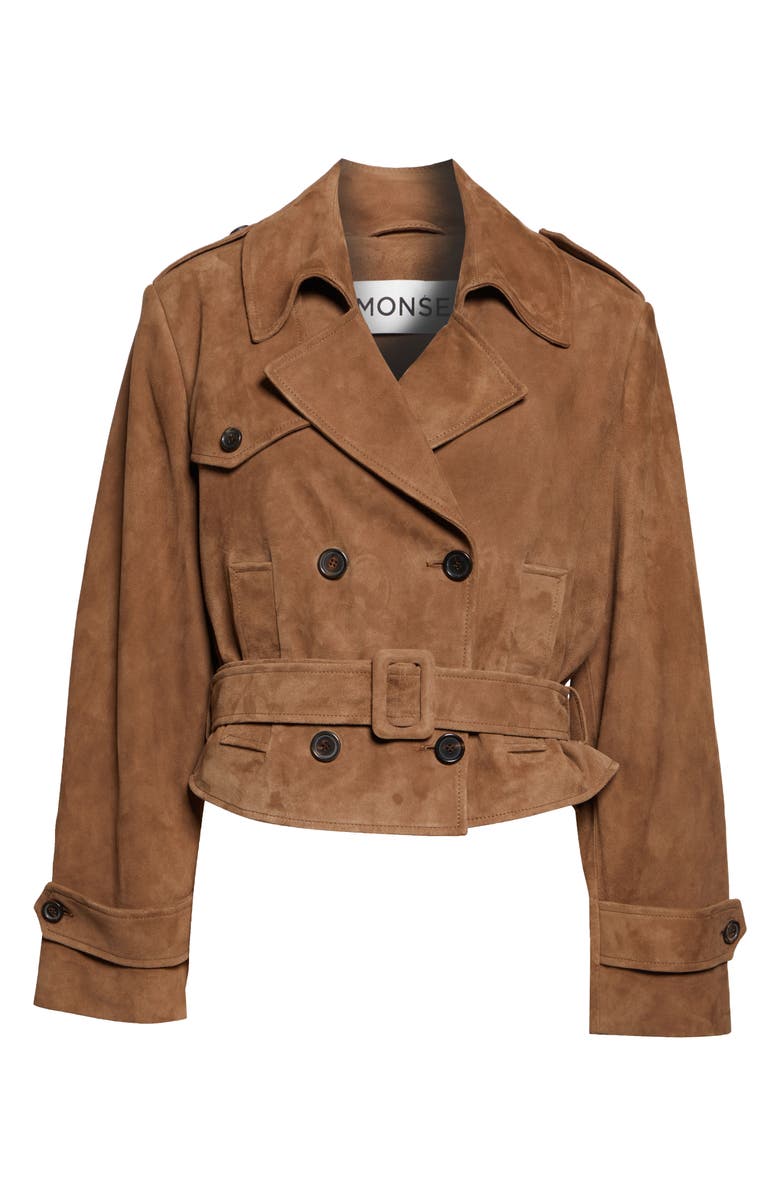 MONSE Layering Double Breasted Lambskin Suede Crop Trench Coat, Main, color, 