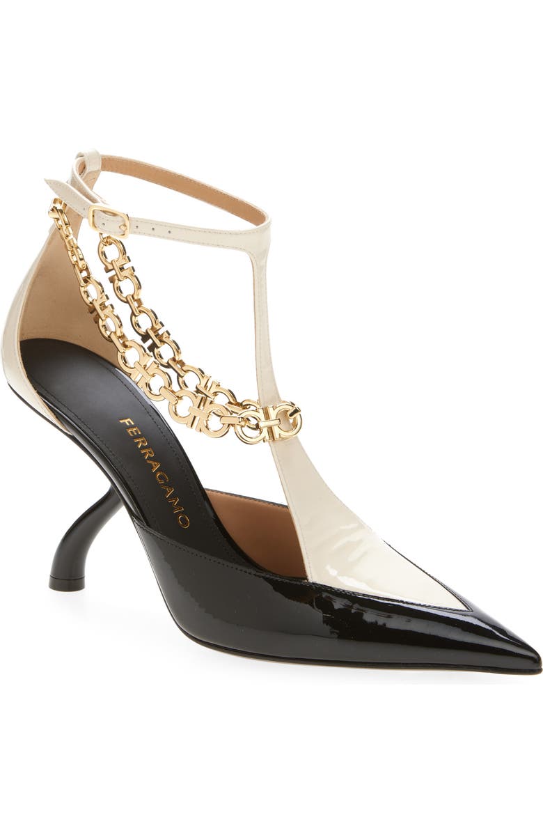FERRAGAMO Rupy Gancini Chain T-Strap Pump, Main, color, Black