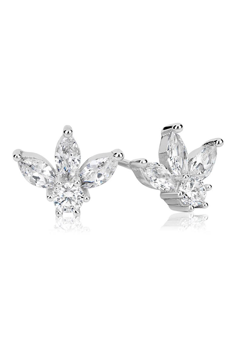 Sterling Silver CZ Cluster Stud Earrings, Main, color, WHITE