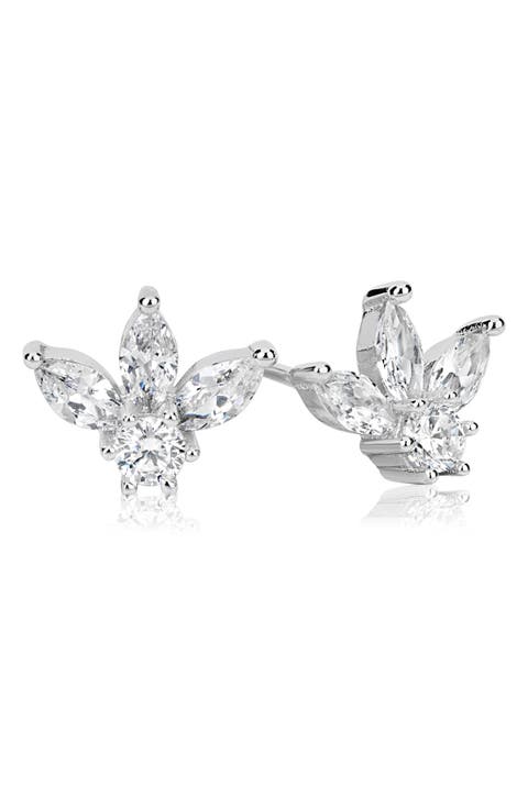 Sterling Silver CZ Cluster Stud Earrings