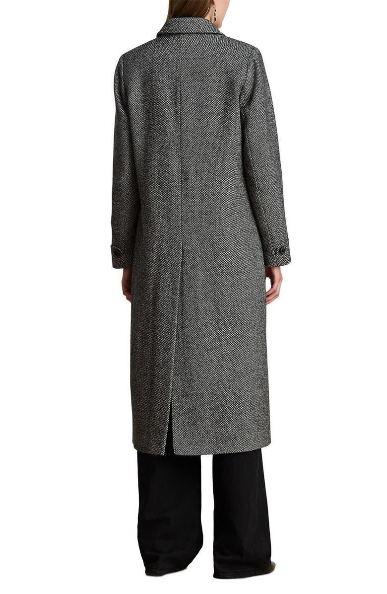 Lauren Ralph Lauren Longline Herringbone Wool Blend Reefer Coat, Alternate, color, Black/ Cream Broken Twill