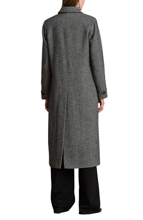Ralph Lauren Lauren Longline Herringbone Wool Blend Reefer Coat In Gray