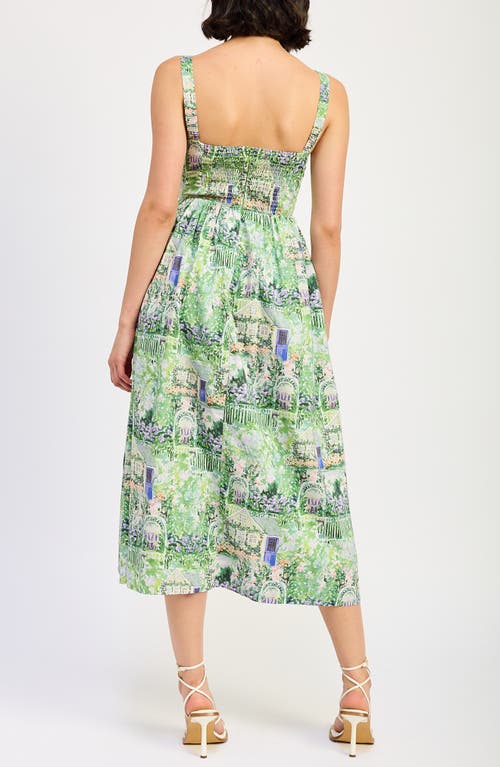 En Saison Molly Corset Cotton Midi Sundress In Green Violet