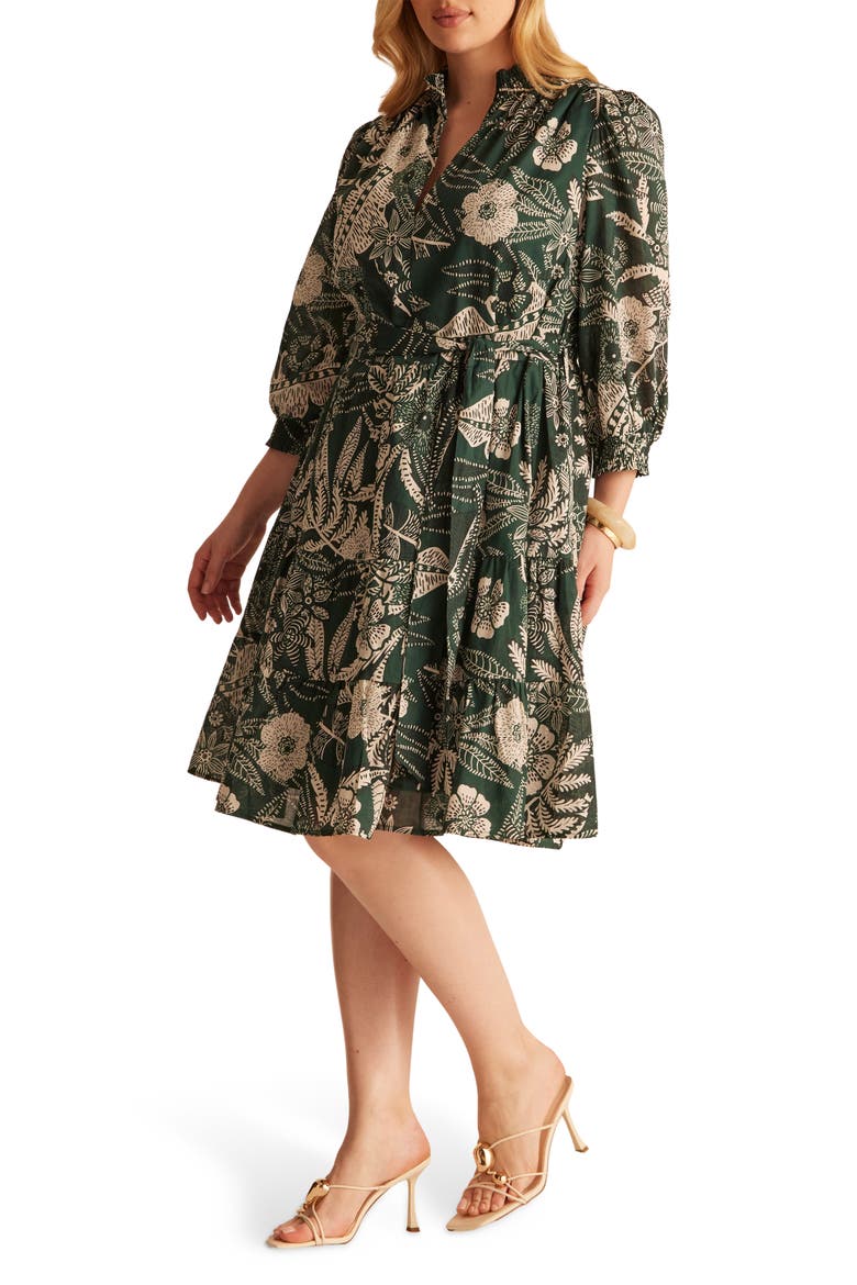 Sea Lily Tiered Cotton Dress, Alternate, color, TEAL/CREAM