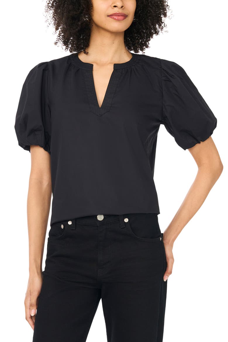 Organdy Puff Sleeve Top, Main, color, RICH BLACK