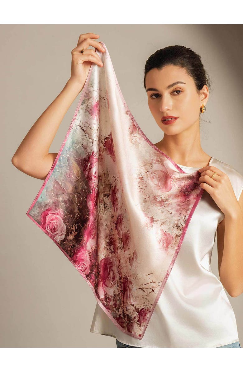 SILKSILKY Pure Silk Delicate Square Scarf, Alternate, color, Medium Pink