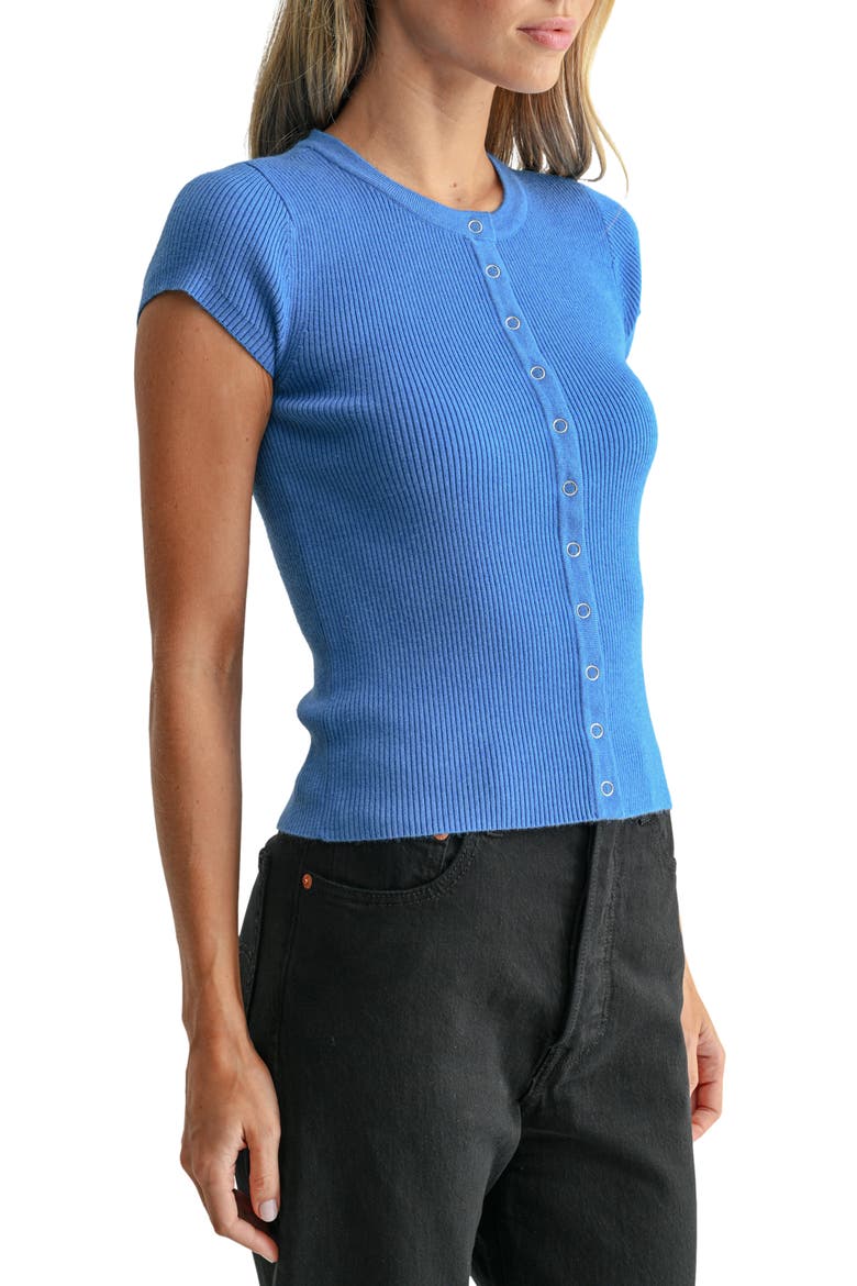 Cap Sleeve Rib Knit Cardigan Top, Alternate, color, CORNFLOWER BLUE