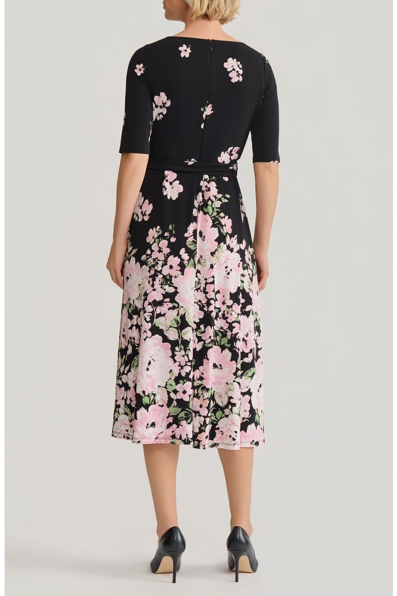 Floral Tie Belt A-Line Dress, Alternate, color, BLACK/ TUTU MULTI