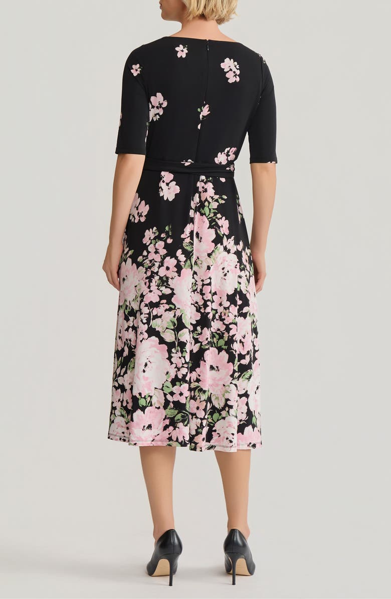 KASPER Floral Tie Belt A-Line Dress, Alternate, color,
