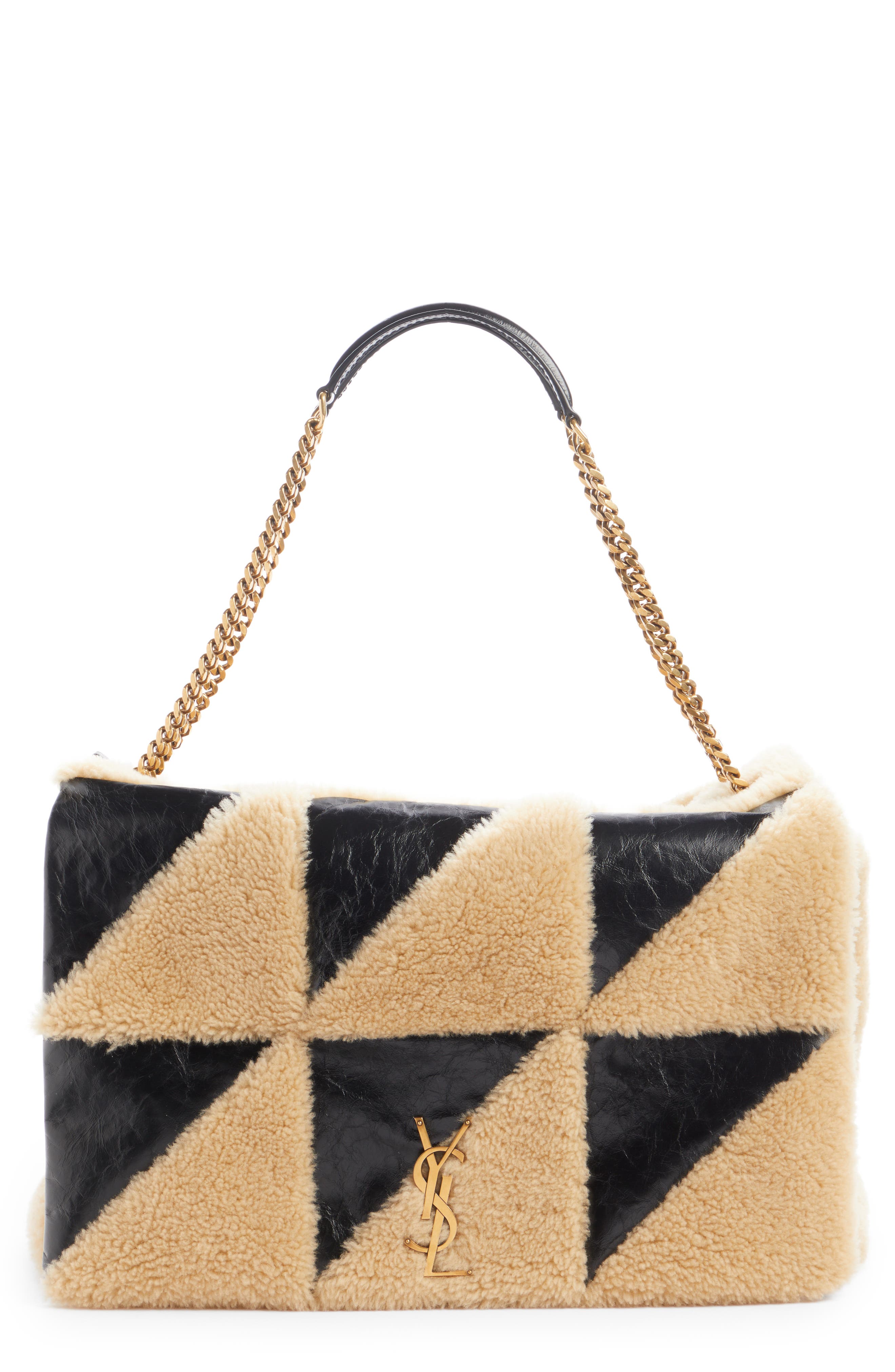 Giant Jamie Genuine Shearling Shoulder Bag, Main, color, 9597 NAT.BEIG/ NERO/ NERO