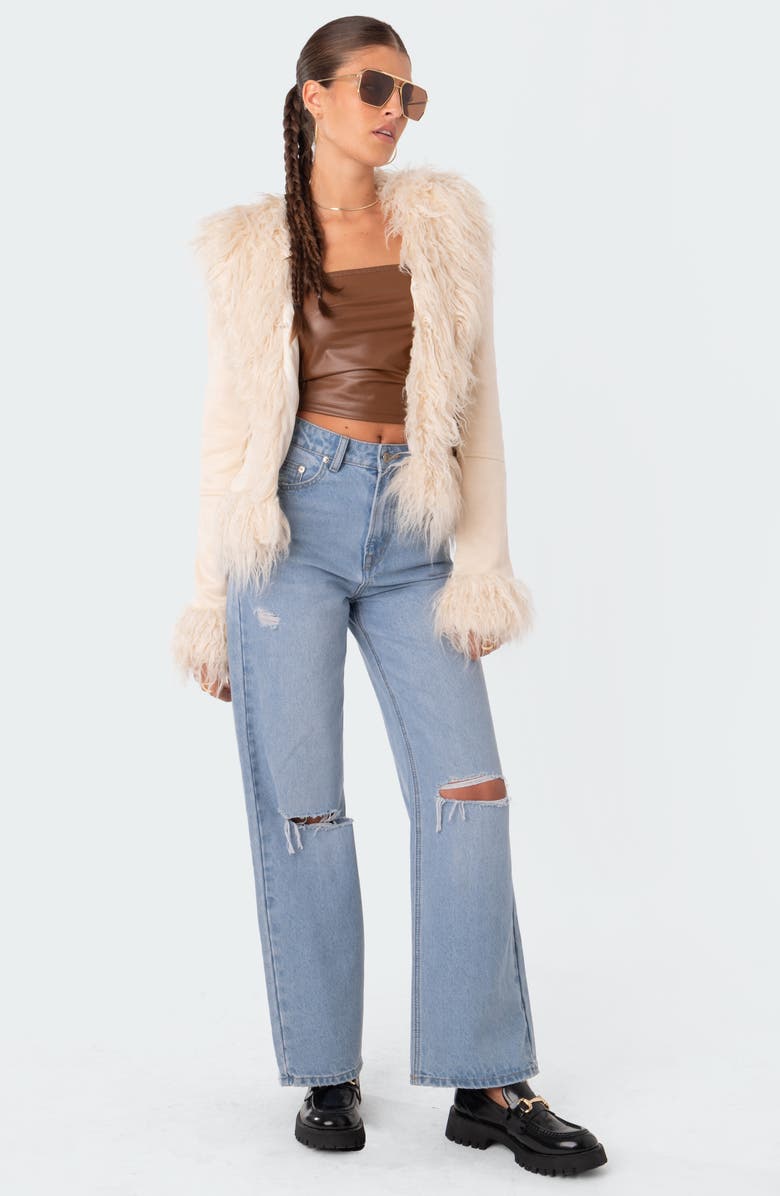 EDIKTED Faux Fur Trim Coat, Alternate, color,