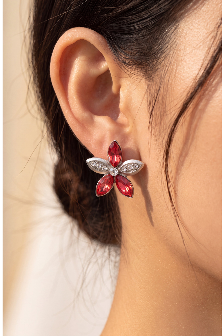 Elegant Crystal Flower Stud Earrings, Alternate, color, Red