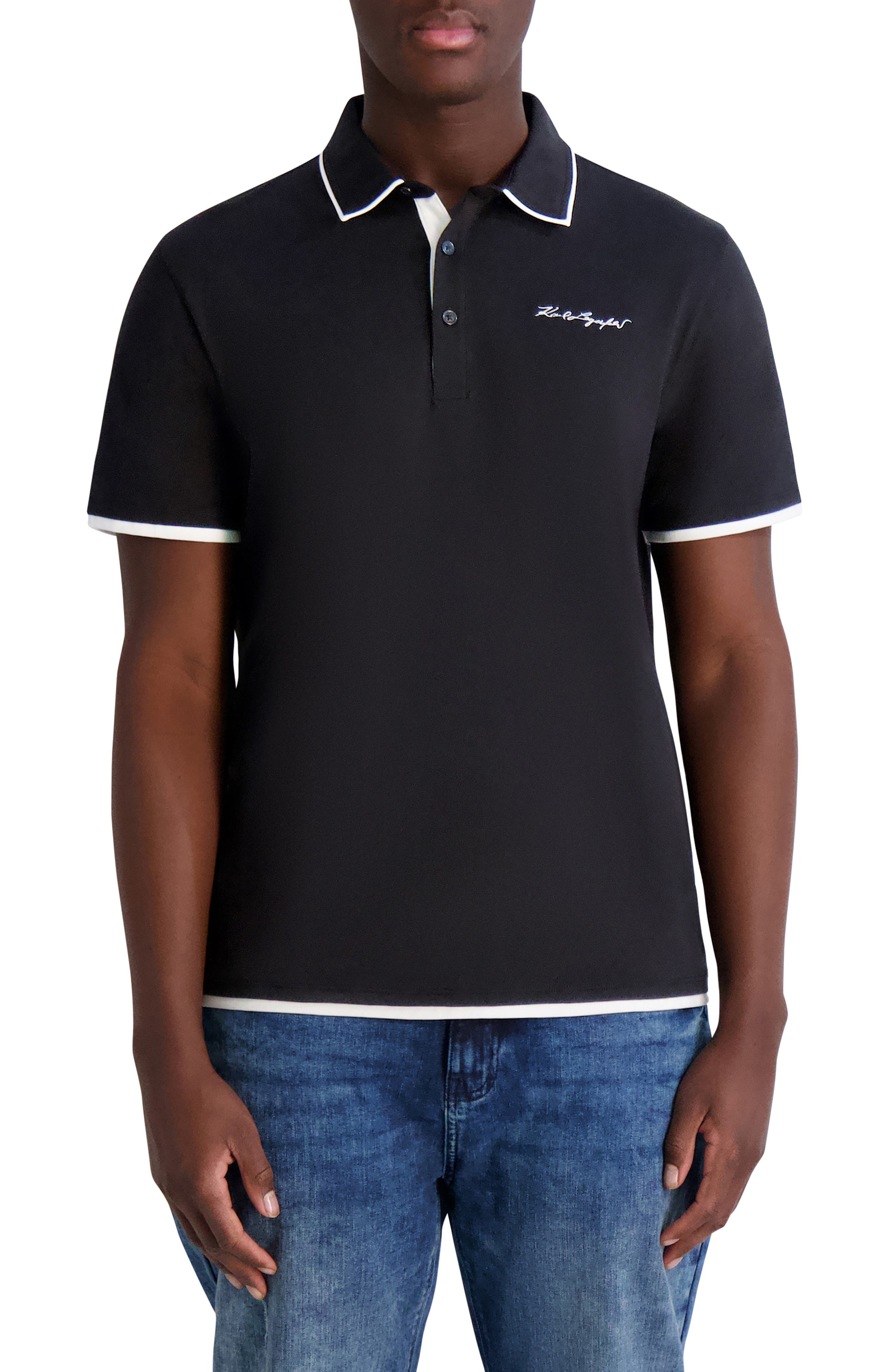 KARL LAGERFELD PARIS Contrast Tipped Polo (Men) | Nordstromrack