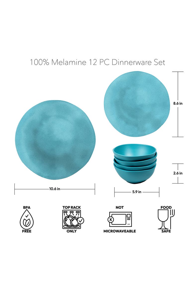 Organic Coupe Wheat Set of Twelve Melamine Dinnerware Set, Alternate, color, BLUE