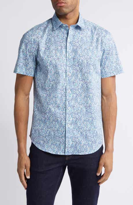 Bugatchi Orson Leaf Print Stretch Cotton Camp Shirt