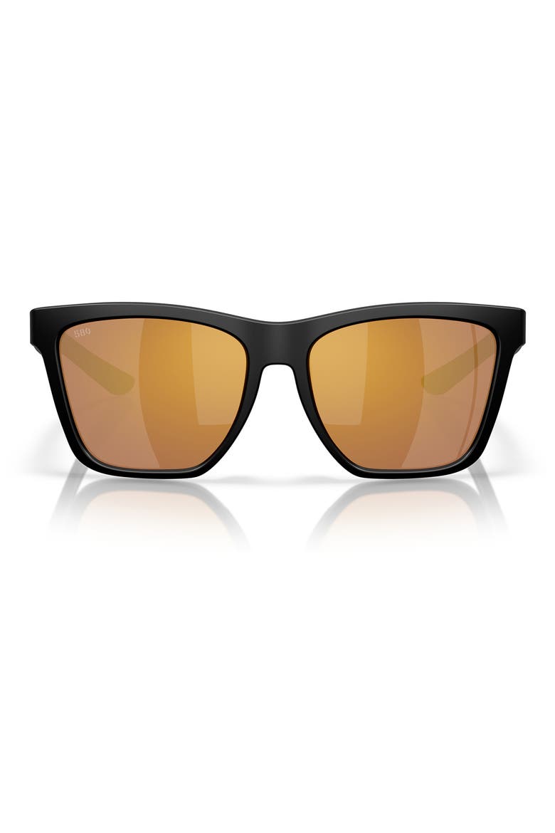 57mm Polarized Mirrored Rectangular Sunglasses, Main, color, MATTE BLACK/ GOLD MIRROR 580G