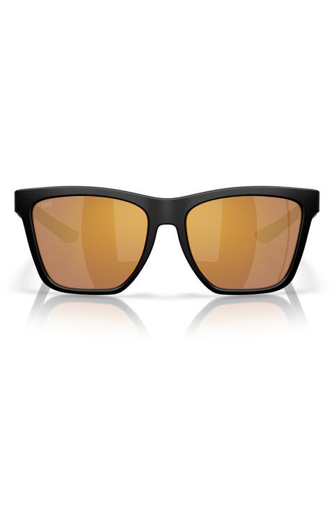 57mm Polarized Mirrored Rectangular Sunglasses