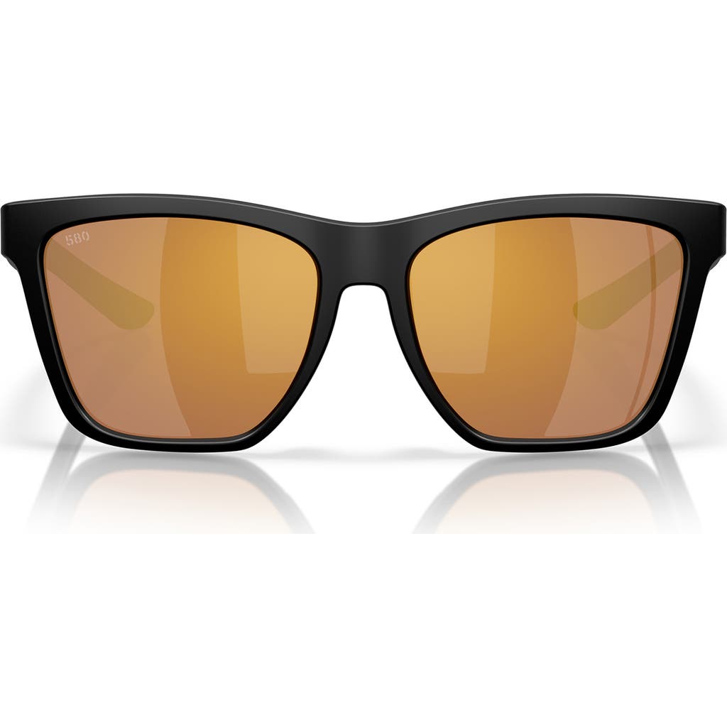 Costa Del Mar 57mm Polarized Mirrored Rectangular Sunglasses In Matte Black/gold Mirror 580g