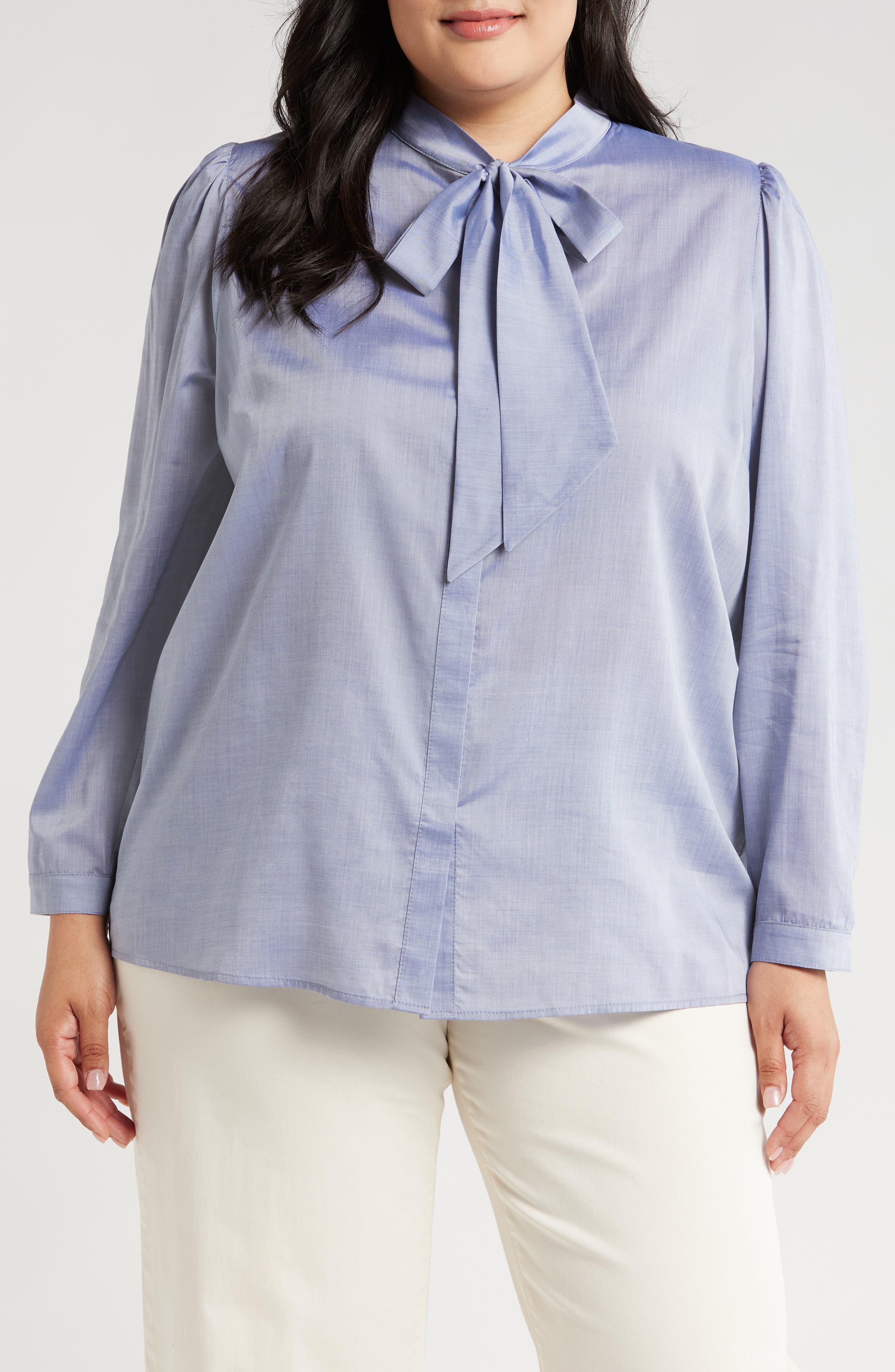 HARSHMAN Aveline Tie Neck Button-Up Shirt in Ice Blue 