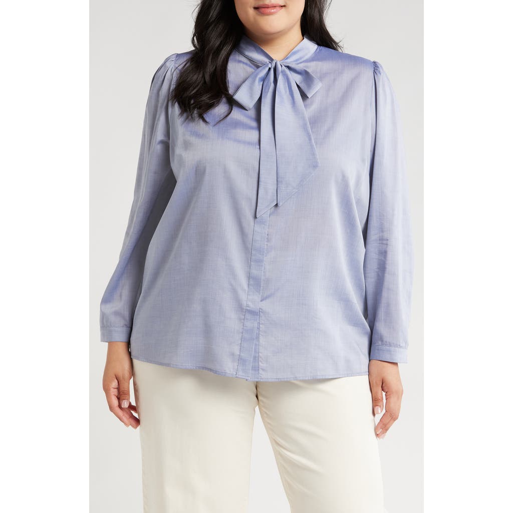 HARSHMAN Aveline Tie Neck Button-Up Shirt in Ice Blue  product