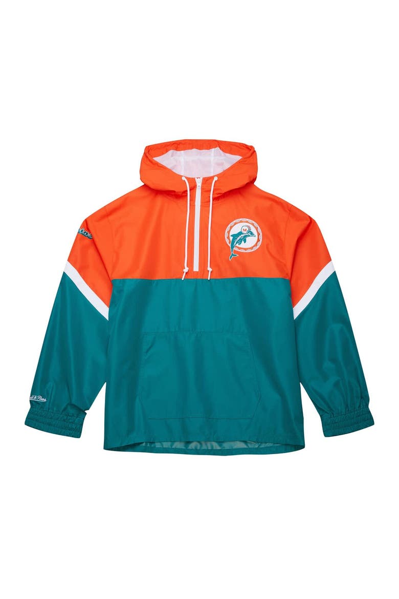 Men's Mitchell & Ness Orange/Aqua Miami Dolphins Tie Breaker Vintage Logo Lightweight Anorak Half-Zip Windbreaker, Alternate, color, Orange