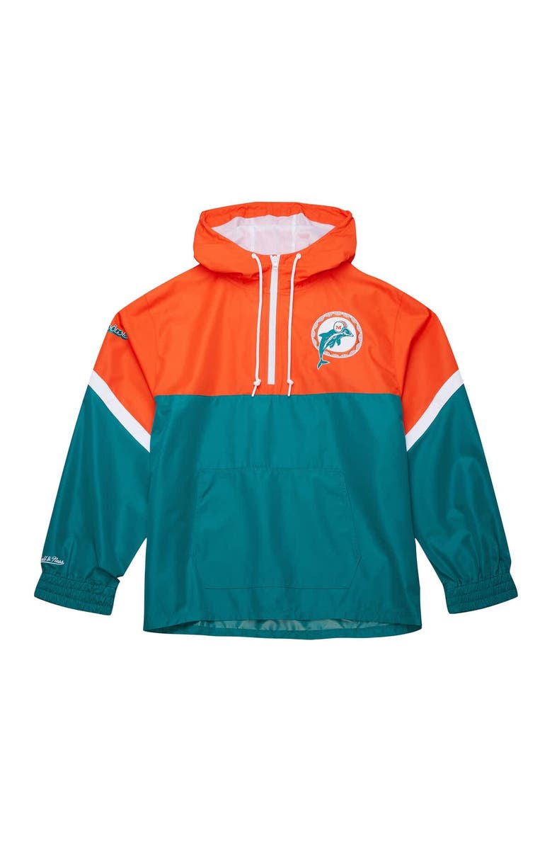 Mitchell & Ness Men's Mitchell & Ness Orange/Aqua Miami Dolphins Tie Breaker Vintage Logo Lightweight Anorak Half-Zip Windbreaker, Alternate, color, Orange