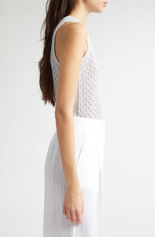 Eleventy Sequin Open Stitch Sweater Tank In Pearl Grey
